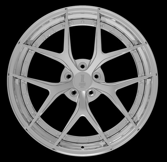 Lowide Wheels LWW 2.18 — two-piece forged wheel, five twin spokes cut sharp and set deep, front face